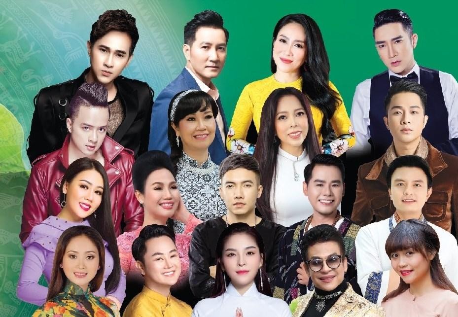 Các ca sĩ, nghệ sĩ sẽ tham gia biểu diễn tại đại nhạc hội được Ban Văn hóa tổ chức tại Nhà hát Hòa Bình vào lúc 19 giờ ngày 18-6-2022