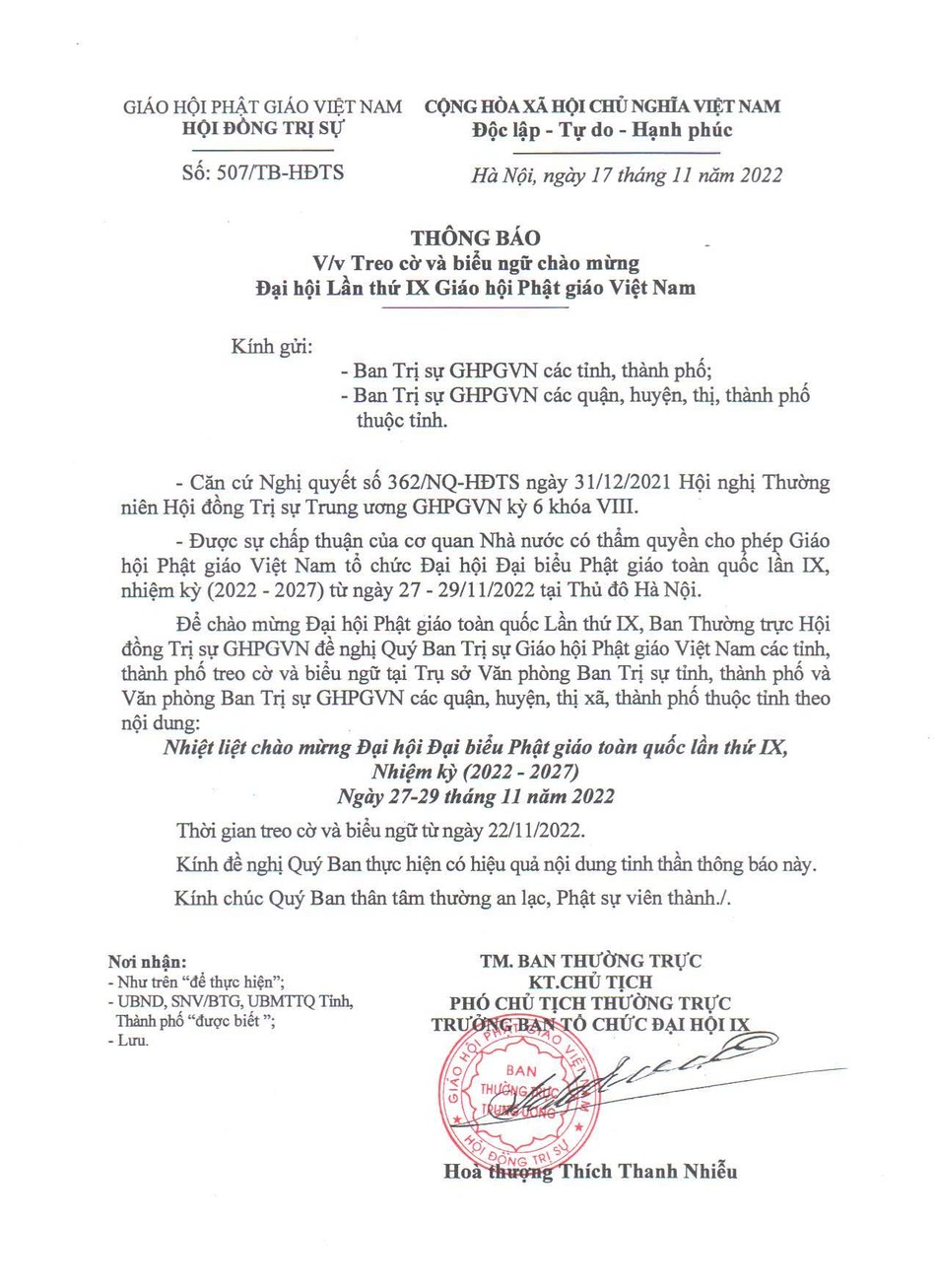 Thông báo do Hòa thượng Thích Thanh Nhiễu ấn ký hôm nay 17-11-2022 Thông báo do Hòa thượng Thích Thanh Nhiễu ấn ký hôm nay 17-11-2022