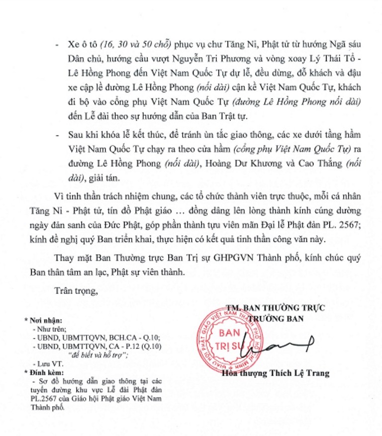 Công văn do Hòa thượng Thích Lệ Trang ấn ký ngày 24-5-2023