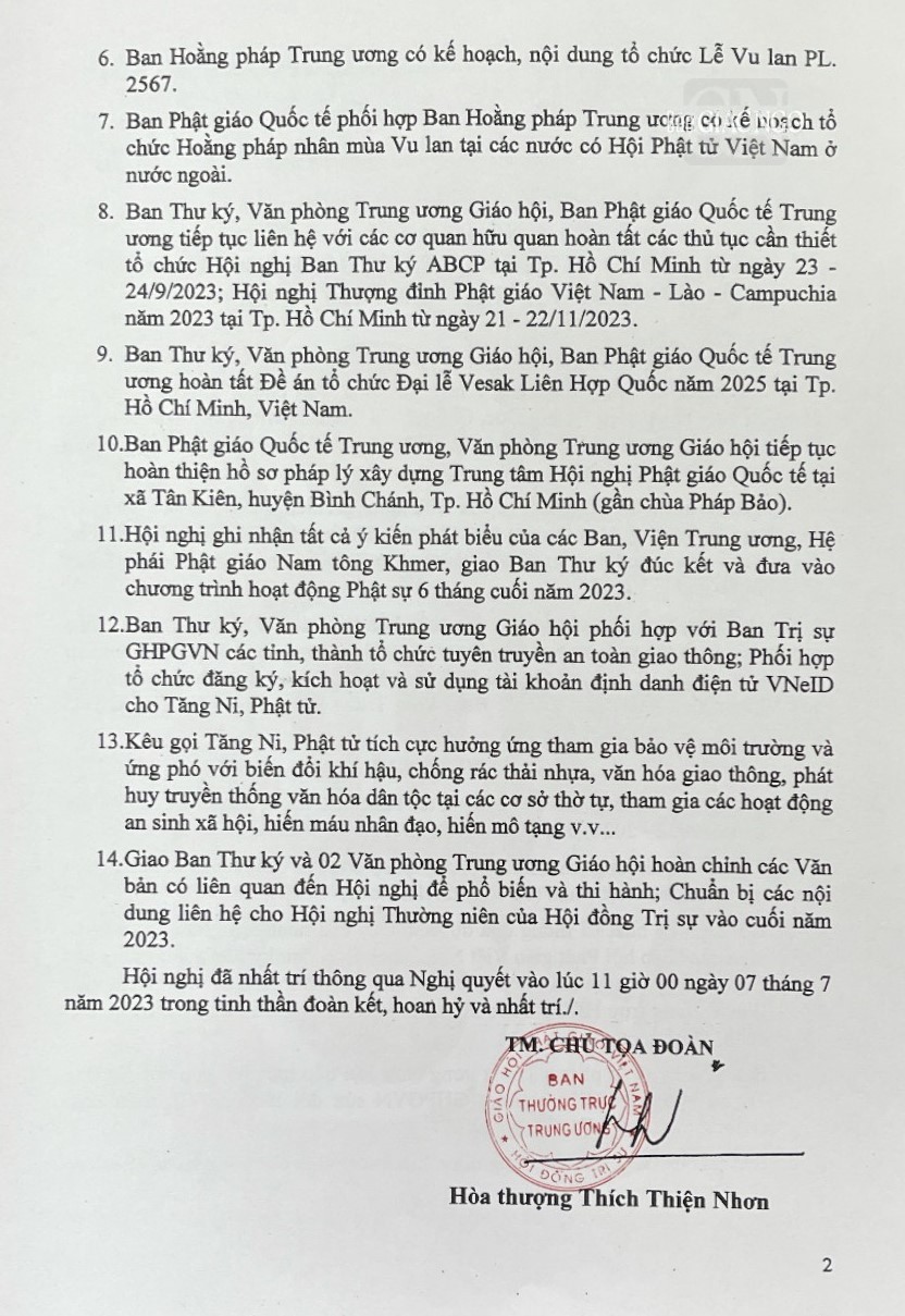 Nghị quyết Hội nghị Ban Thường trực Hội đồng Trị sự GHPGVN, ngày 7-7-2023 Nghị quyết Hội nghị Ban Thường trực Hội đồng Trị sự GHPGVN, ngày 7-7-2023