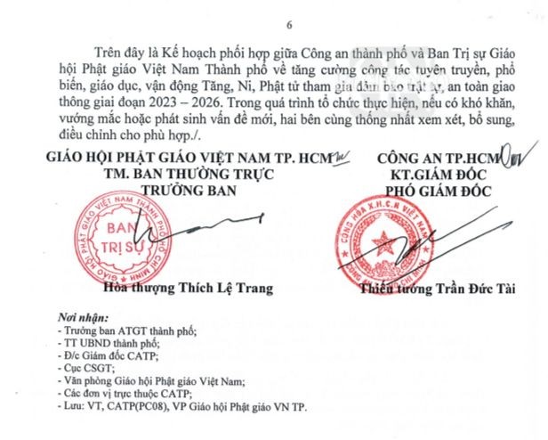 Văn bản kế hoạch ký kết giữa Ban Trị sự GHPGVN TP.HCM và Công an TP.HCM, ngày 4-8-2023