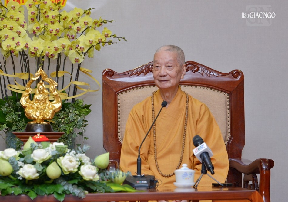 Đức Pháp chủ phát biểu tại buổi tiếp phái đoàn Chính phủ thăm nhân Đại lễ Vu lan - Báo hiếu