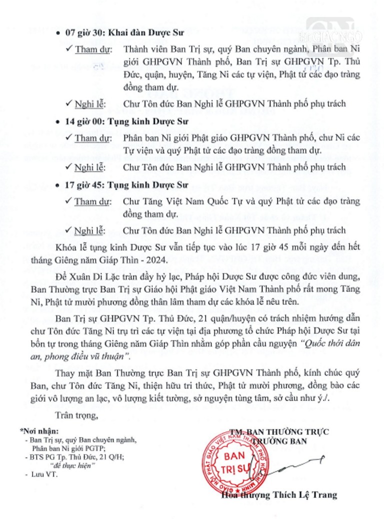 Thông báo của Ban Thường trực Ban Trị sự GHPGVN TP.HCM Thông báo của Ban Thường trực Ban Trị sự GHPGVN TP.HCM