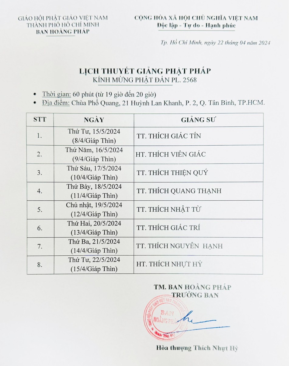 Tuần lễ thuyết giảng Phật đản tại chùa Phổ Quang - Q.Tân Bình