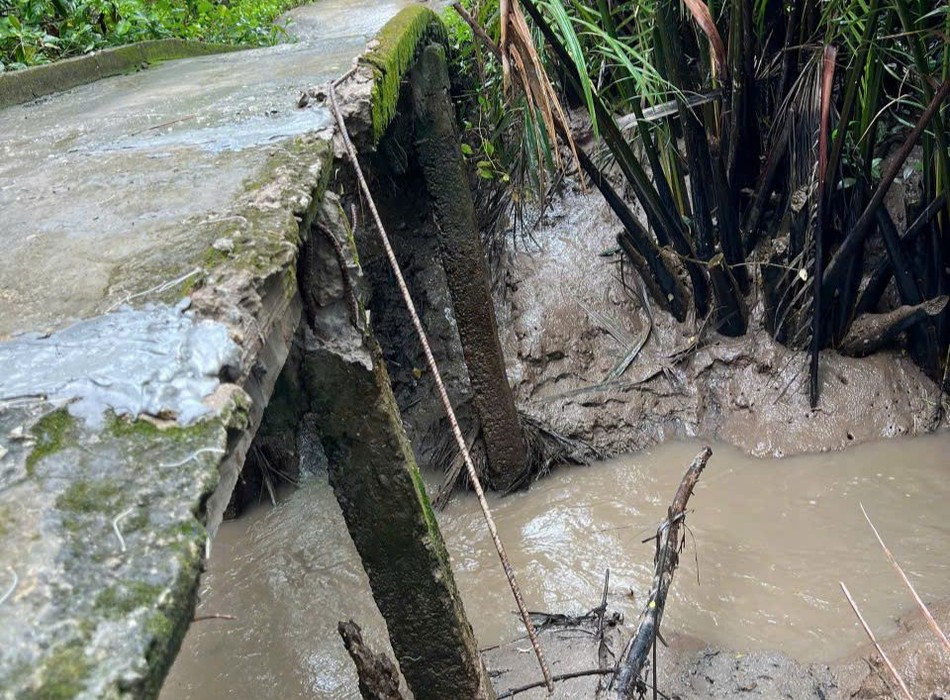 Cây cầu cũ, xiêu vẹo này sẽ được chùa Tường Nguyên xây mới và kiên cố - Ảnh: T.N Cây cầu cũ, xiêu vẹo này sẽ được chùa Tường Nguyên xây mới và kiên cố - Ảnh: T.N