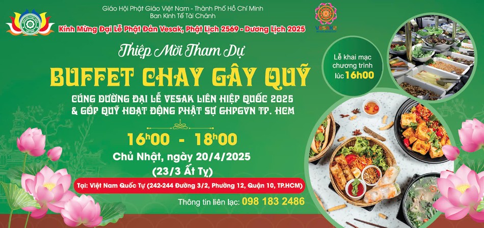Vé chương trình buffet chay lần 3 do Ban Kinh tế - Tài chánh TP.HCM tổ chức Vé chương trình buffet chay lần 3 do Ban Kinh tế - Tài chánh TP.HCM tổ chức