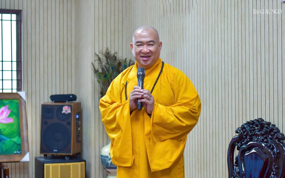 Thượng tọa Thích Phước Nguyên đáp từ tại buổi tiếp thân mật phái đoàn lãnh đạo P.Xuân Hòa