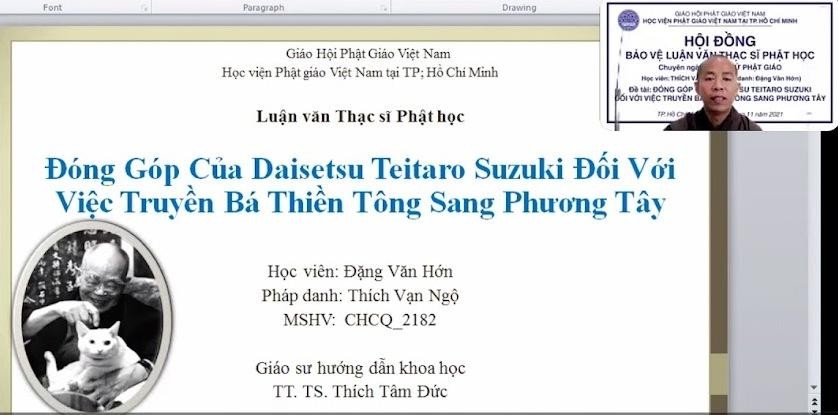 Học viên Thích Vạn Ngộ bảo vệ đề tài trước Hội đồng Khoa học Học viên Thích Vạn Ngộ bảo vệ đề tài trước Hội đồng Khoa học