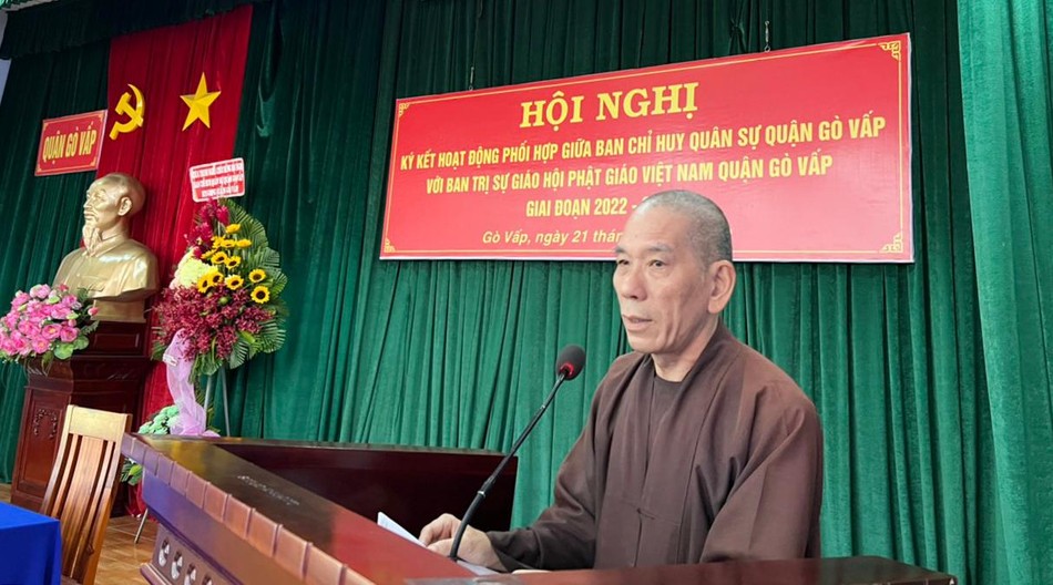 Thượng tọa Thích Giác Trí phát biểu - Ảnh: Phật giáo quận Gò Vấp Thượng tọa Thích Giác Trí phát biểu - Ảnh: Phật giáo quận Gò Vấp