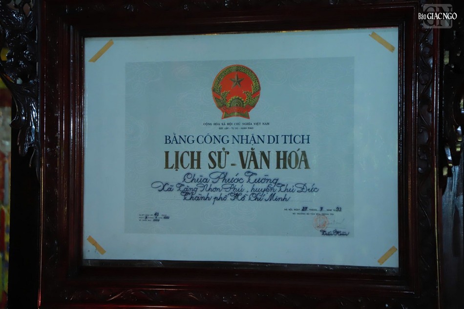 Chùa Phước Tường là Di tích kiến trúc nghệ thuật quốc gia theo quyết định VH/QĐ số 43–VH/QĐ ngày 7-1-1993