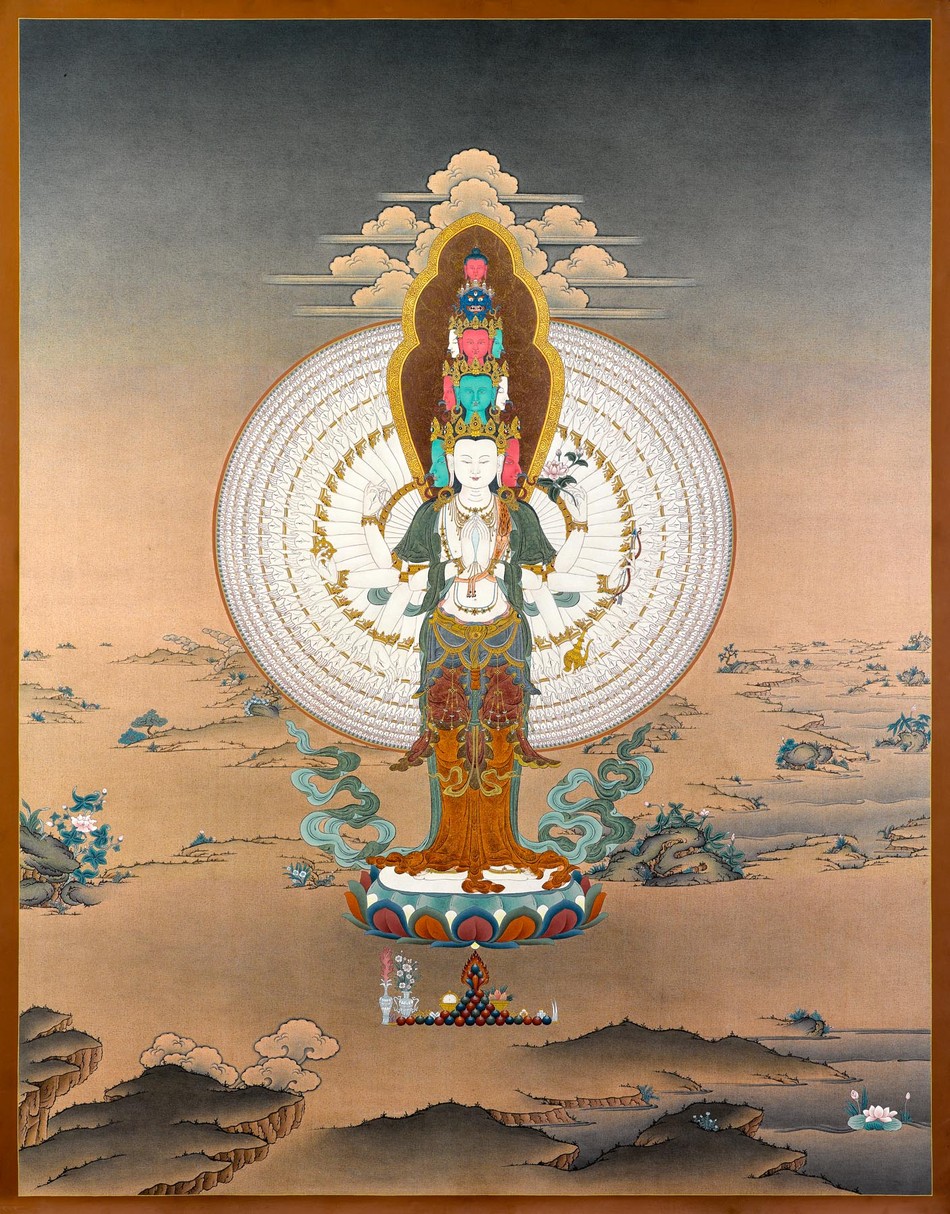 Quan Âm nghìn tay nghìn mắt, tranh Thangka Tây Tạng Quan Âm nghìn tay nghìn mắt, tranh Thangka Tây Tạng