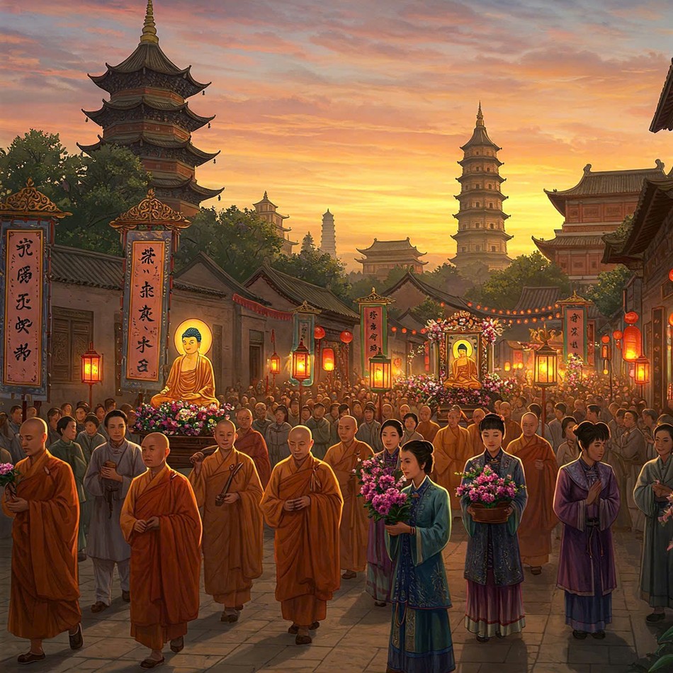 Tranh minh họa về Đại lễ Phật đản đầu tiên do AI thực hiện Tranh minh họa về Đại lễ Phật đản đầu tiên do AI thực hiện