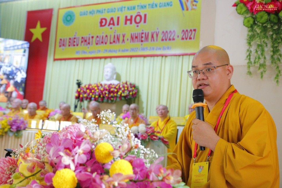 Đại đức Thích Huệ Phát, Chánh Thư ký báo cáo tổng kết nhiệm kỳ 2017-2022, đề ra phương hướng nhiệm vụ hoạt động Phật sự nhiệm kỳ 2022-2027