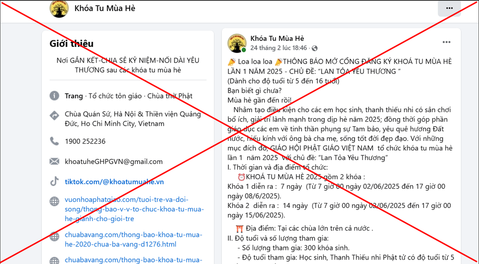 Thông tin mạo danh khóa tu mùa hè để lừa đảo Thông tin mạo danh khóa tu mùa hè để lừa đảo