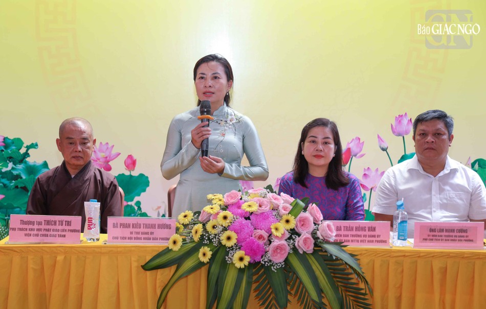 Bà Phan Kiều Thanh Hương, Bí thư Đảng ủy, Chủ tịch HĐND P.Tân Hòa khẳng định chính quyền địa phương sẽ luôn tạo điều kiện để các cơ sở tôn giáo hoạt động ổn định