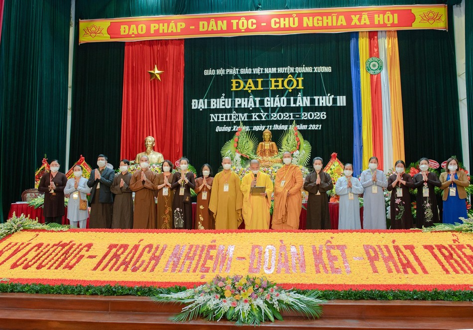 Tân Ban Trị sự Phật giáo huyện Quảng Xương nhiệm kỳ 2021-2026 ra mắt và phát biểu nhận nhiệm vụ tại đại hội