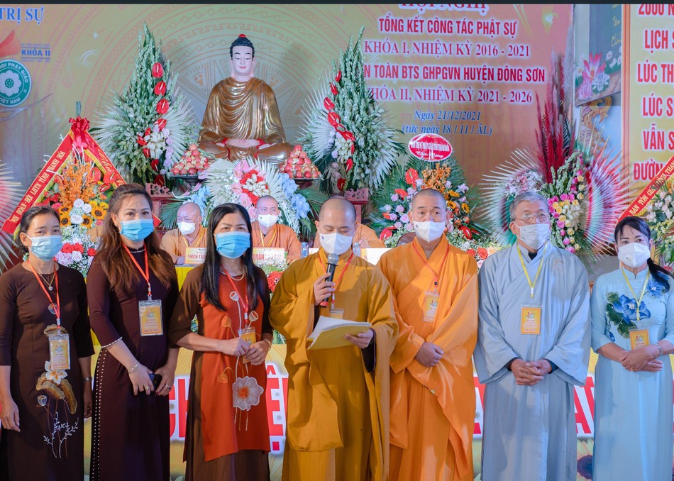 Tân Ban Trị sự Phật giáo huyện Đông Sơn nhiệm kỳ 2021-2026 ra mắt và phát biểu nhận nhiệm vụ tại hội nghị