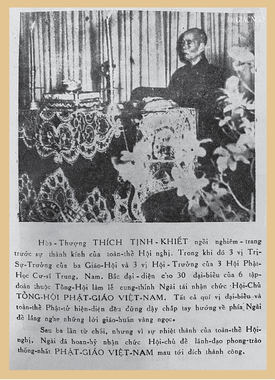 Hình ảnh Đại lão Hòa thượng Thích Tịnh Khiết trong lễ tái suy tôn Hội chủ trong Đại hội Phật giáo Việt Nam kỳ III năm 1957 - Ảnh: Tư liệu Thư viện Huệ Quang