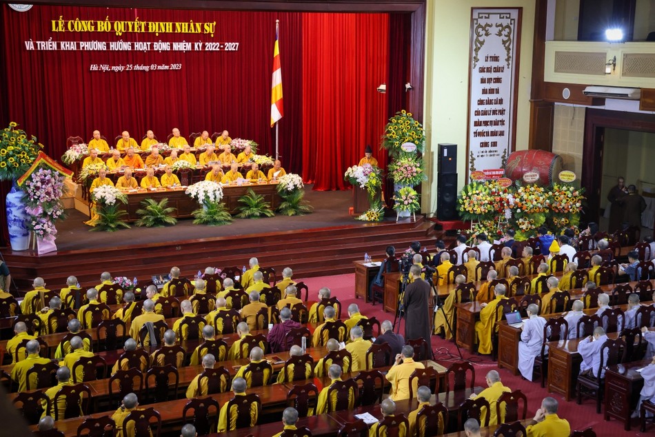 Lễ trao quyết định, ra mắt nhân sự Ban Giáo dục Phật giáo T.Ư sáng 25-3 tại Học viện Phật giáo VN tại Hà Nội