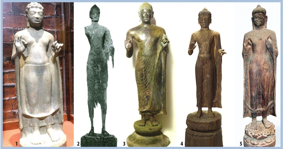 Từ trái sang: 1. Tượng Phật Khánh Bình, 2. Tượng Phật Giồng Xoài, 3. Tượng Phật Đồng Dương, 4. Tượng Phật Bình Hòa, 5. Tượng Phật Lợi Mỹ Từ trái sang: 1. Tượng Phật Khánh Bình, 2. Tượng Phật Giồng Xoài, 3. Tượng Phật Đồng Dương, 4. Tượng Phật Bình Hòa, 5. Tượng Phật Lợi Mỹ