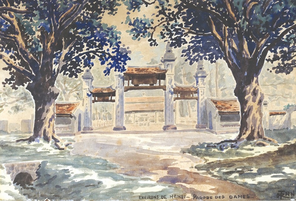 "Chùa Láng", màu nước, Trần Quang Trân (1900-1969) "Chùa Láng", màu nước, Trần Quang Trân (1900-1969)