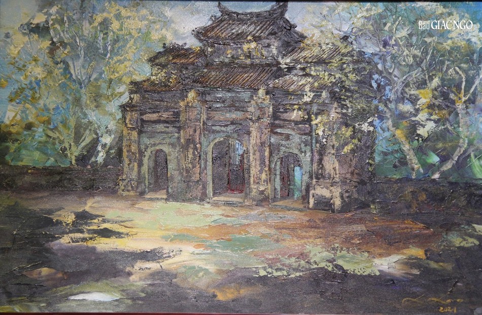 Tranh chất liệu Acrylic vẽ cổng tổ đình Báo Quốc