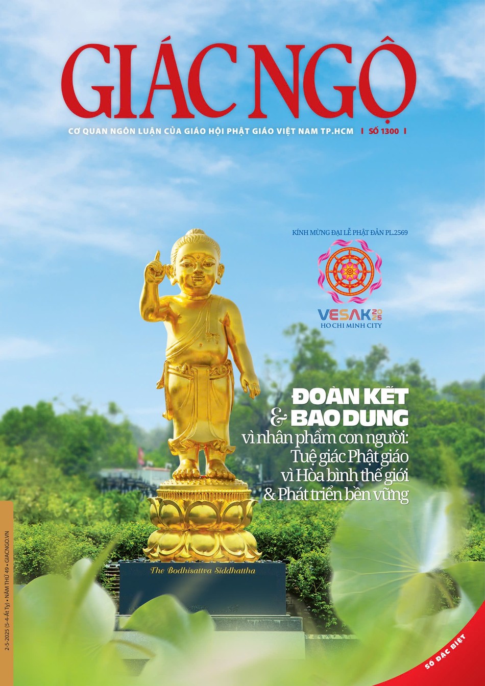 Bìa giai phẩm Giác Ngộ kính mừng Phật đản Phật lịch 2569 - Vesak 2025 Bìa giai phẩm Giác Ngộ kính mừng Phật đản Phật lịch 2569 - Vesak 2025