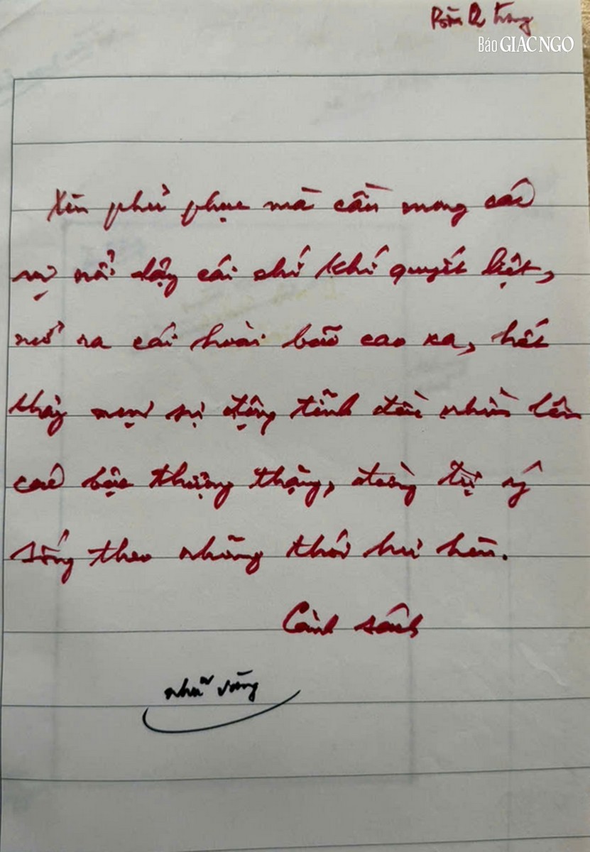 Thủ bút của Trưởng lão Hòa thượng lúc sinh tiền